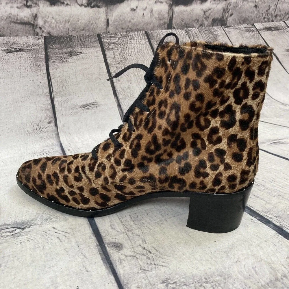 Freda Salvador Ace Bootie Women's Size 7 Lace Up Combat‎ Boots Cheetah Haircalf